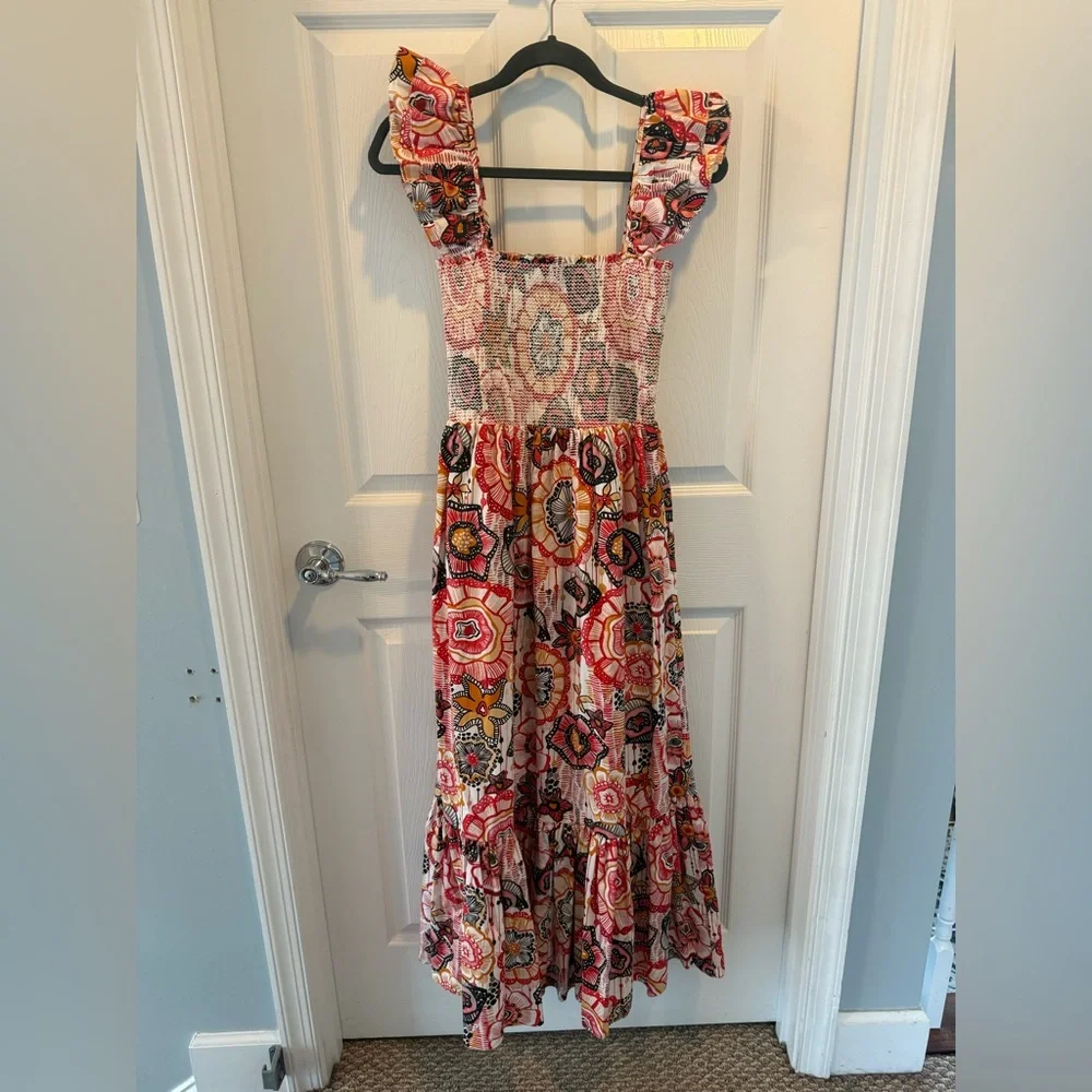 NWT BTB Los Angeles Smocked 100% cotton Flutter Sleeve Maxi Dress Size medium - Picture 2 of 16